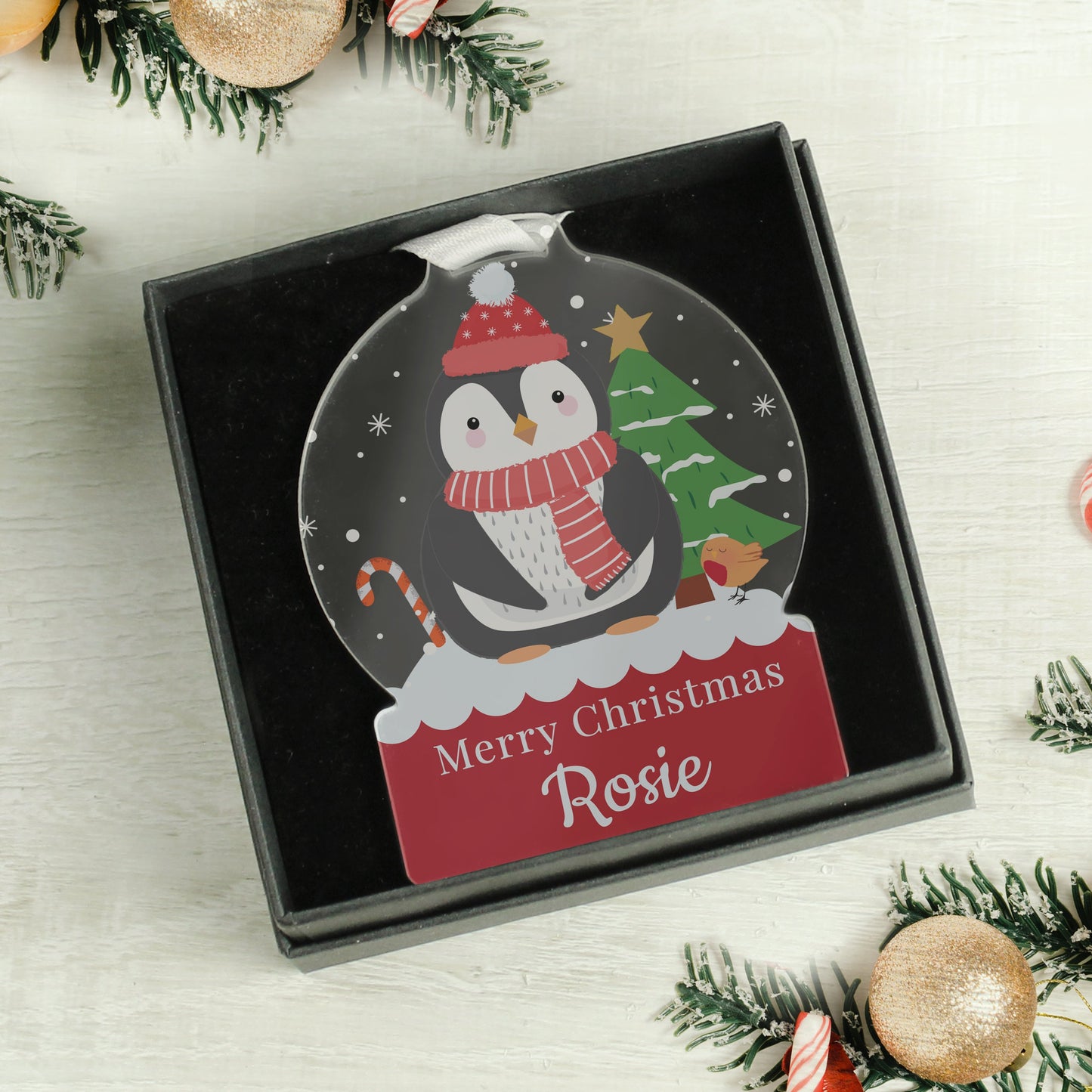 Personalised Penguin Acrylic Snowglobe Decoration: 6 - Christmas Decorations By Gift Moments