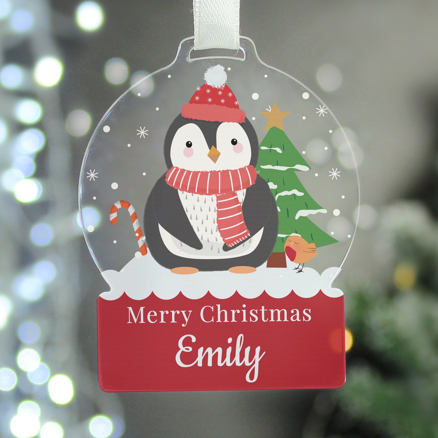 Personalised Penguin Acrylic Snowglobe Decoration: 3 - Christmas Decorations By Gift Moments