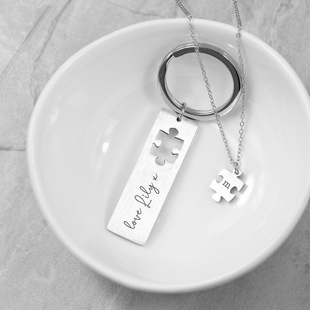 Personalised Perfect Fit Puzzle Piece Necklace & Keyring Set: 3 - Necklaces By Gift Moments