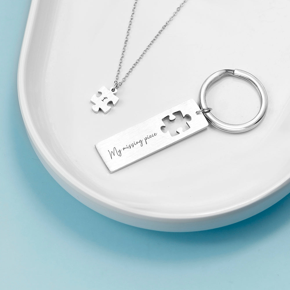 Personalised Perfect Fit Puzzle Piece Necklace & Keyring Set: 2 - Necklaces By Gift Moments