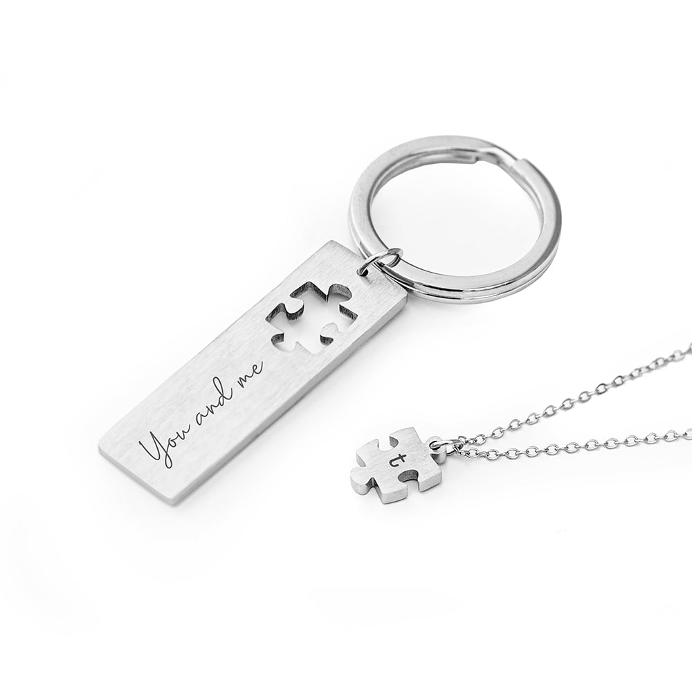 Personalised Perfect Fit Puzzle Piece Necklace & Keyring Set: 5 - Necklaces By Gift Moments