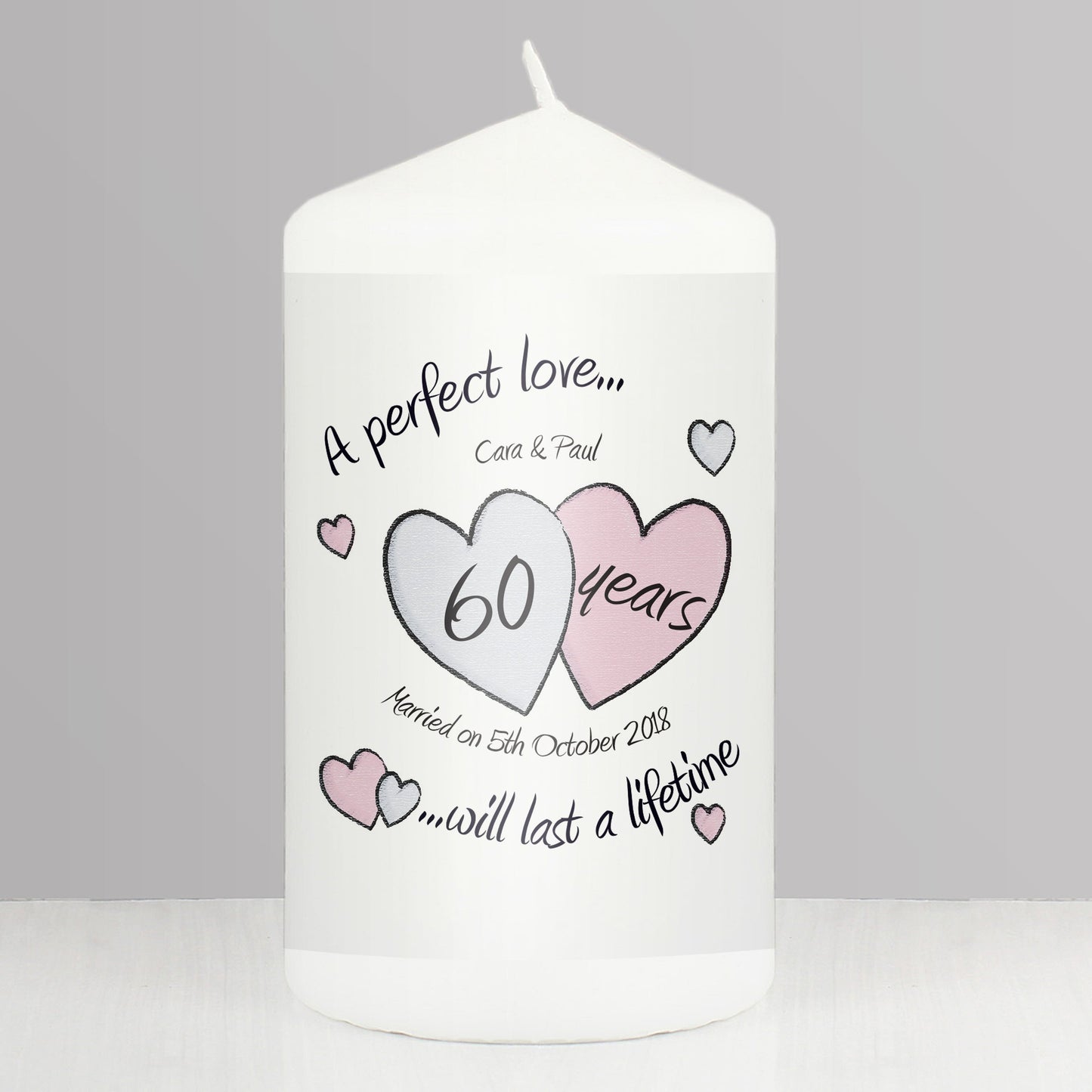 Personalised A Perfect Love Diamond Anniversary Pillar Candle: 1 - Candles By Gift Moments