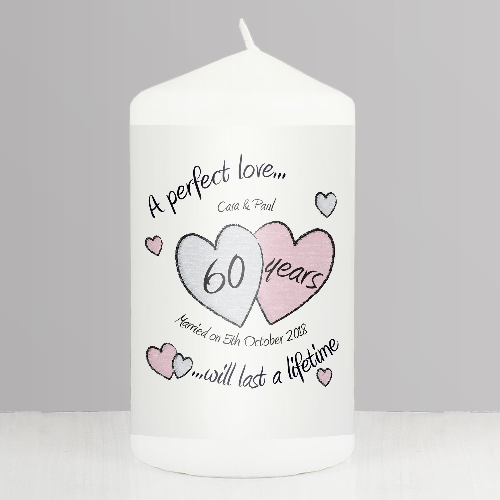 Personalised A Perfect Love Diamond Anniversary Pillar Candle: 1 - Candles By Gift Moments