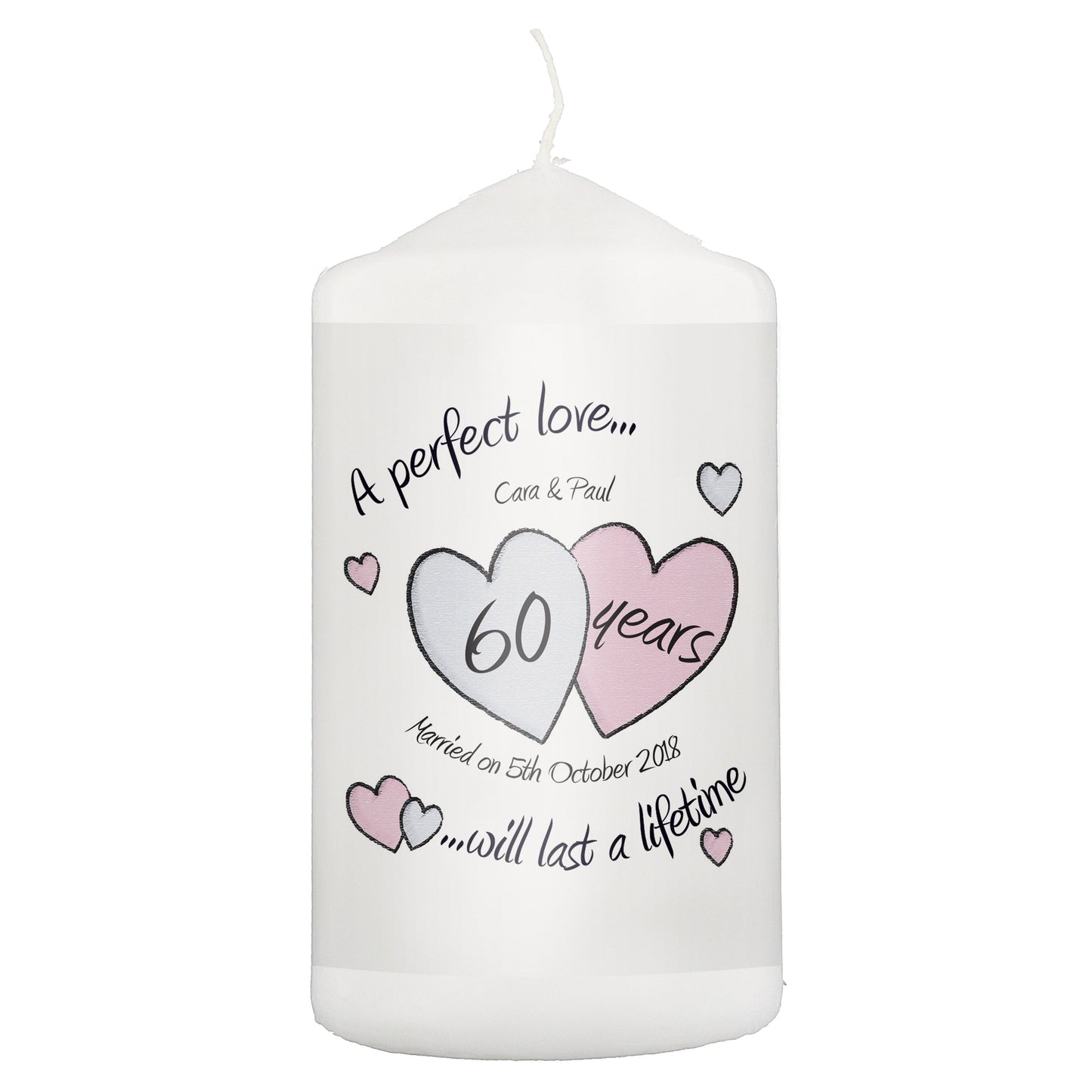 Personalised A Perfect Love Diamond Anniversary Pillar Candle: 2 - Candles By Gift Moments