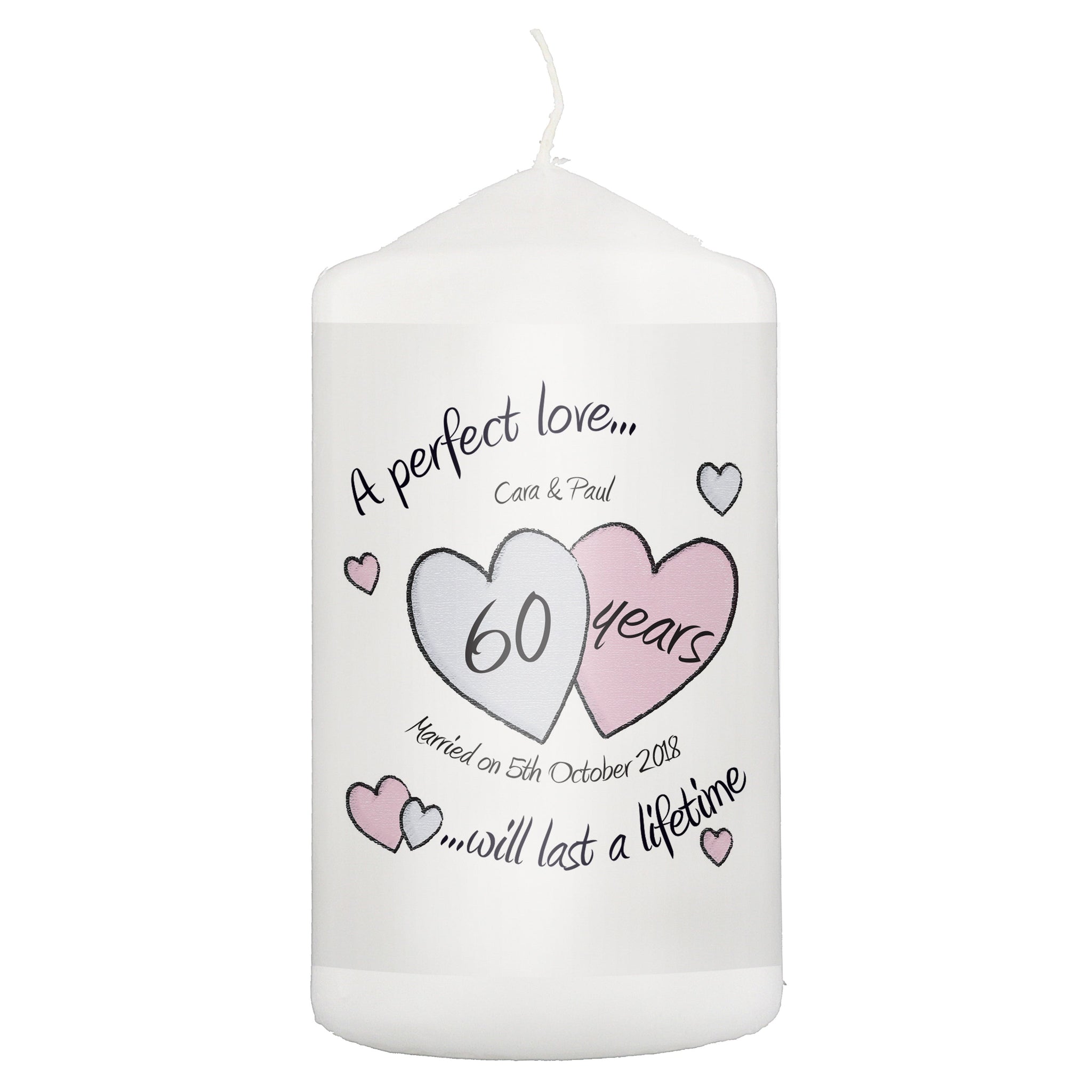 Personalised A Perfect Love Diamond Anniversary Pillar Candle: 2 - Candles By Gift Moments