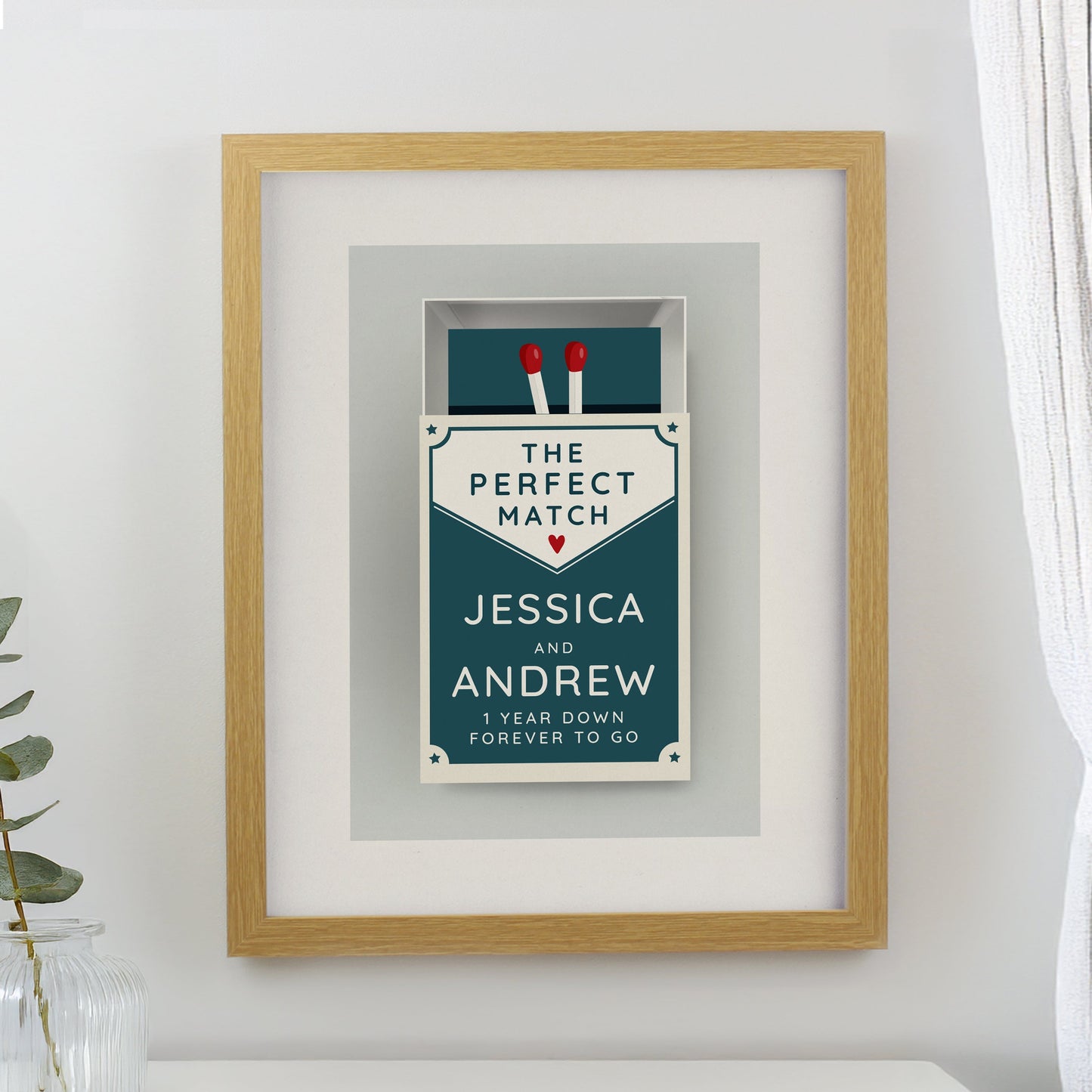 Personalised Perfect Match Couples Framed Prints: 1 - Oak - Framed Prints By Gift Moments