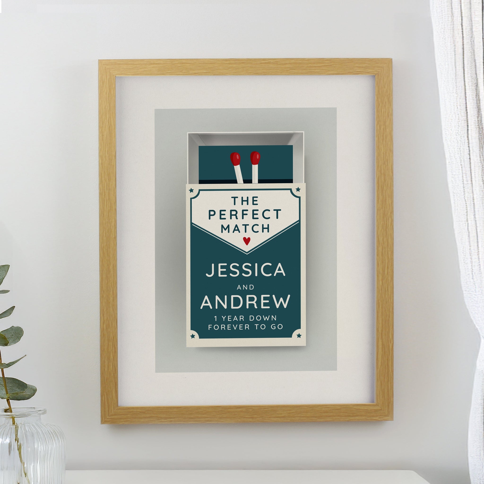 Personalised Perfect Match Couples Framed Prints: 1 - Oak - Framed Prints By Gift Moments