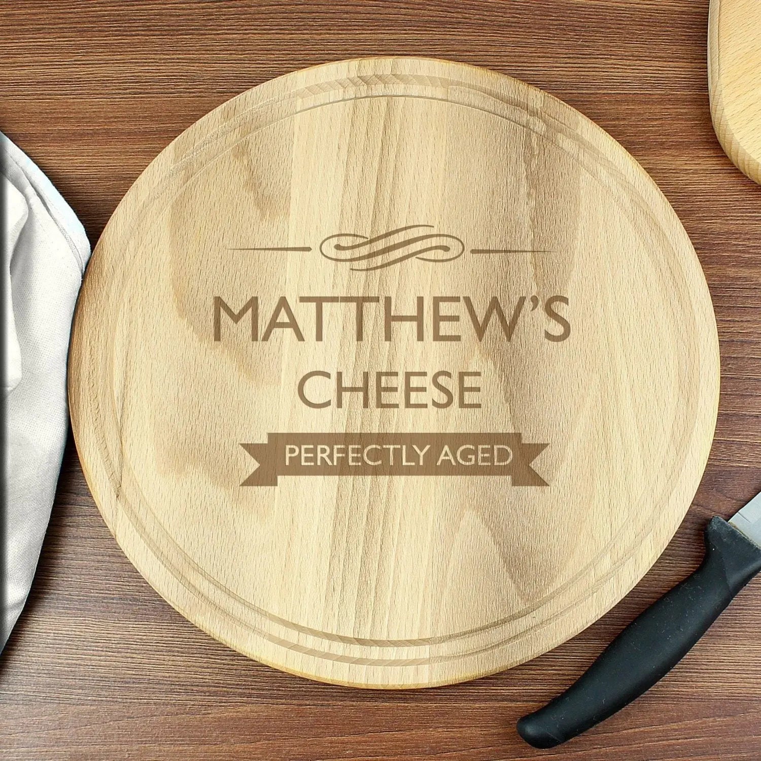 Personalised Perfectly Aged Round Chopping Board: 2 - Cheese Boards By Gift Moments