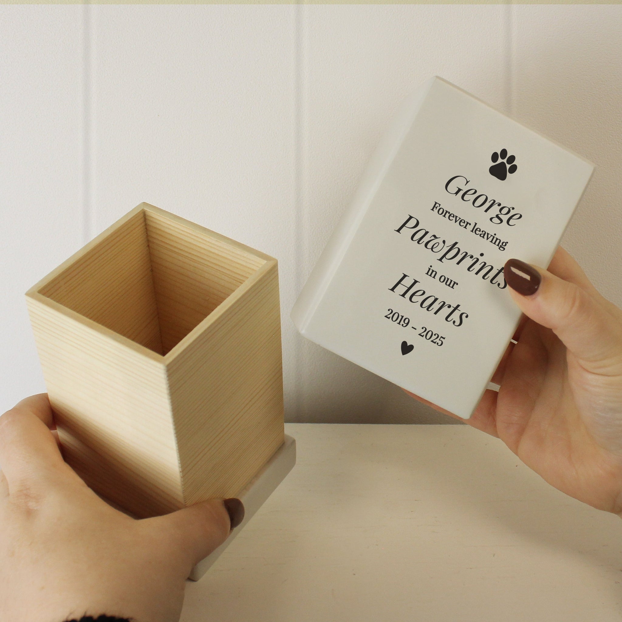 Personalised Pet Pawprints Small Wooden Urn: 5 - Urns By Gift Moments