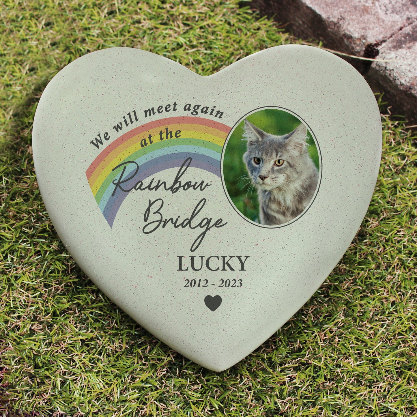 Personalised Pet Rainbow Photo Upload Memorial Resin Heart: 1 - Memorials By Gift Moments