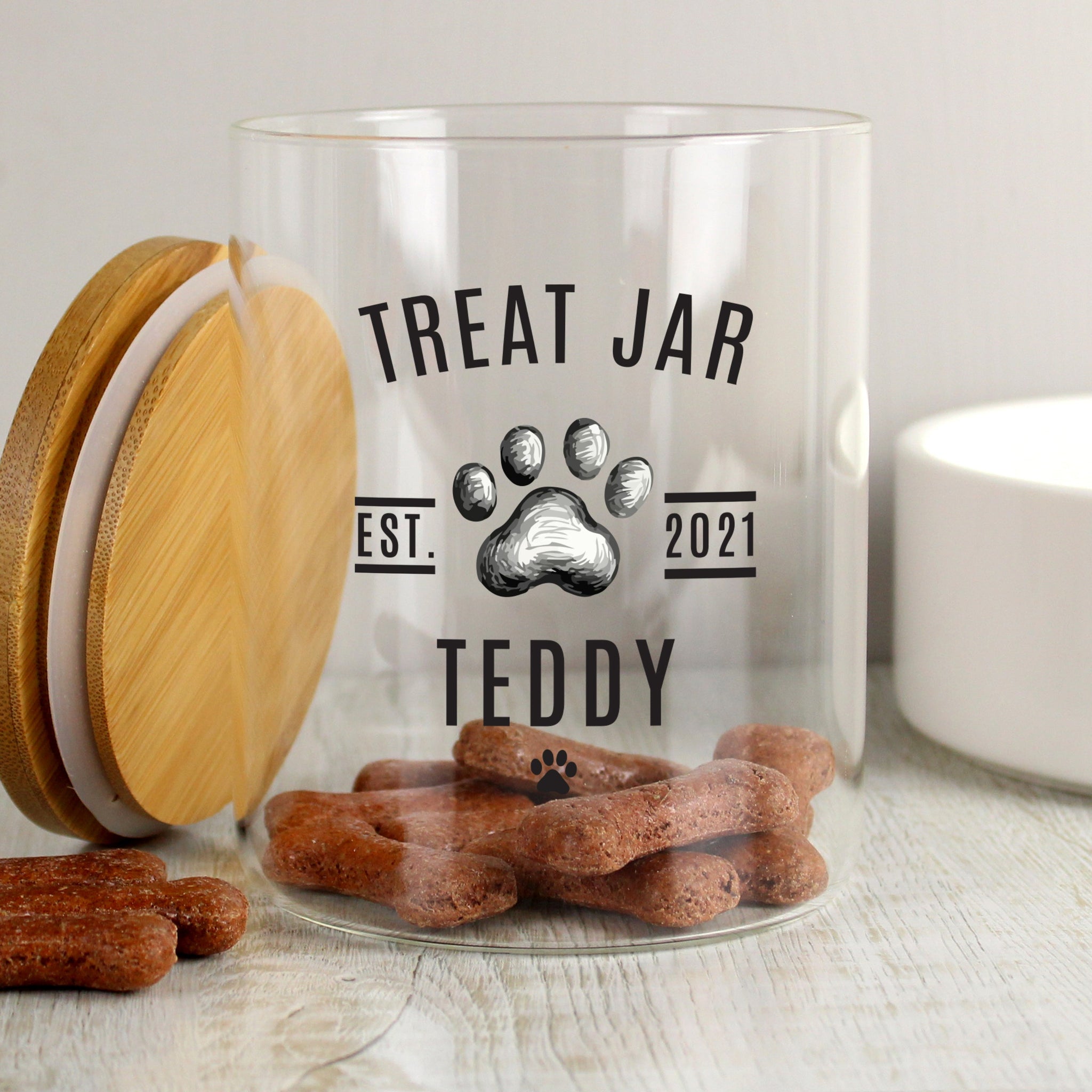 Personalised Pet Treats Glass Jar with Bamboo Lid: 2 - Storage By Gift Moments
