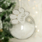 Personalised Pets White Feather Glass Bauble With Paw Print Tag: 1 - Christmas Baubles By Gift Moments