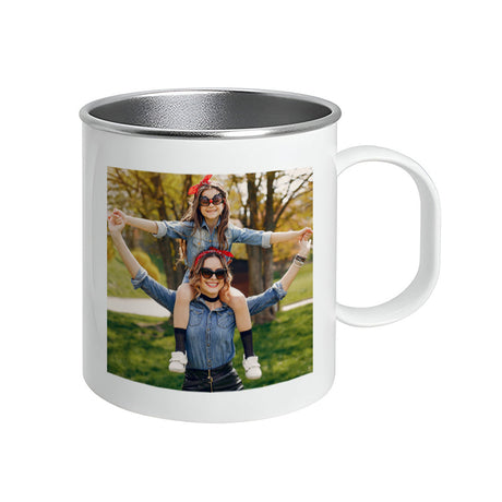 Personalised Photo Stainless Steel Mug: 2 Metal Outdoor Mugs By Gift Moments