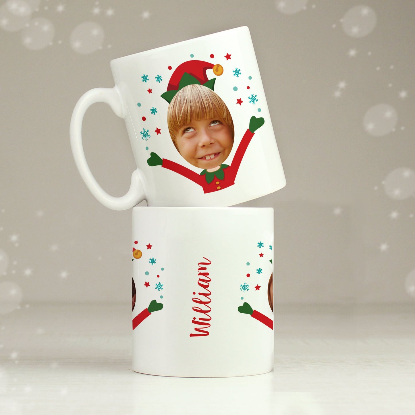 Personalised Photo Upload Christmas Elf Mug: 2 - Mugs By Gift Moments
