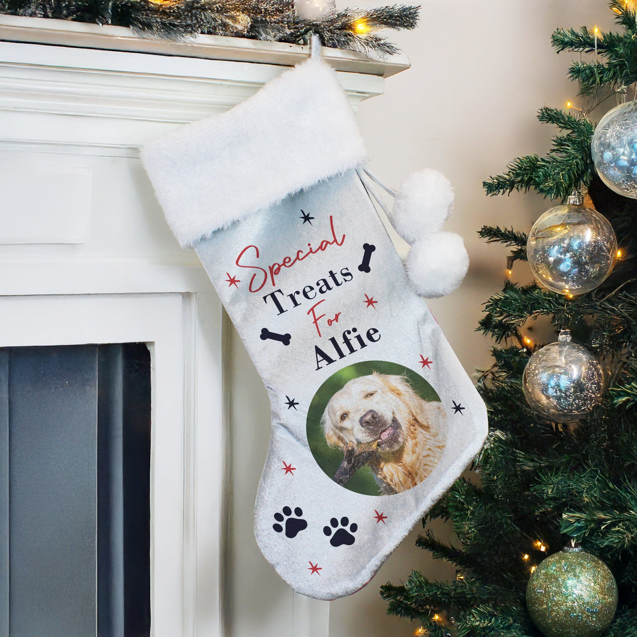 Personalised Photo Upload Dog Christmas Stocking: 1 - Christmas Stockings By Gift Moments