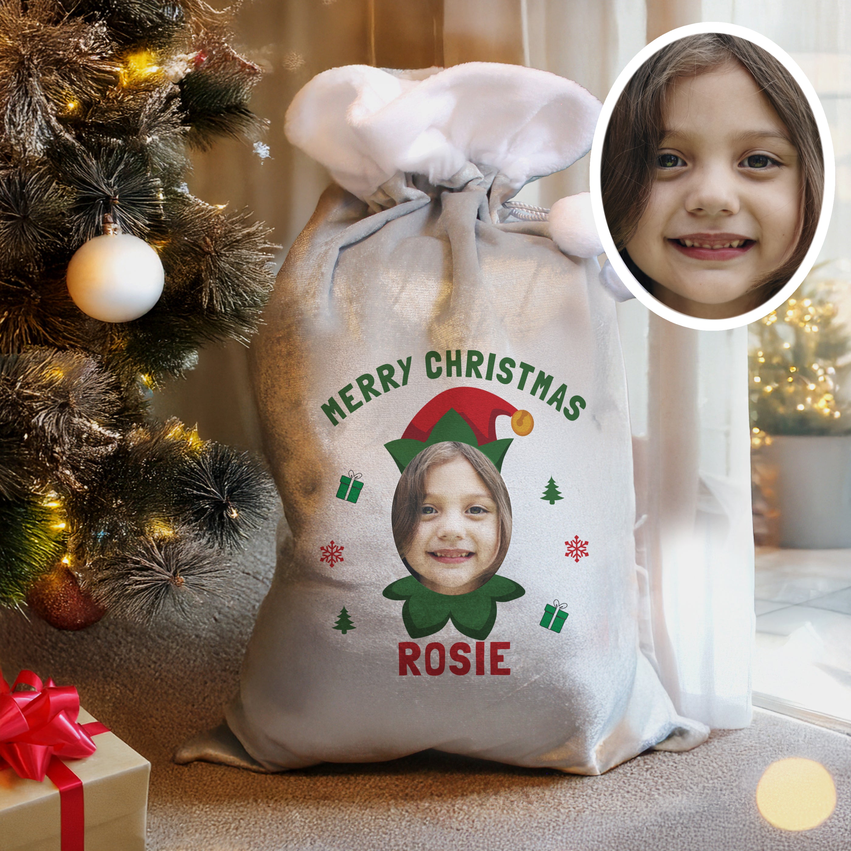 Personalised Photo Upload Elf Christmas Sack - Shop Christmas Sacks At Gift Moments - 1