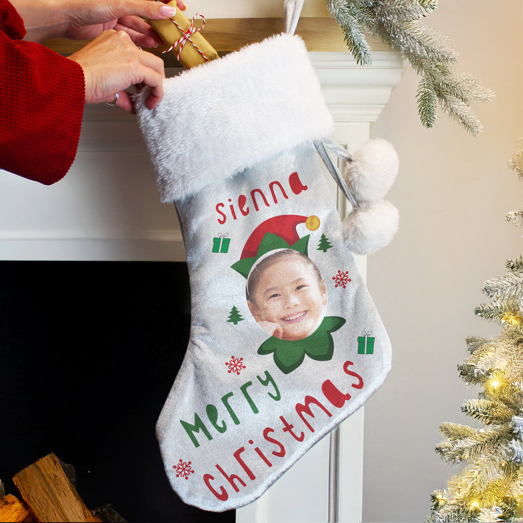 Personalised Photo Upload Elf Christmas Stocking - Shop Christmas Stockings At Gift Moments - 2