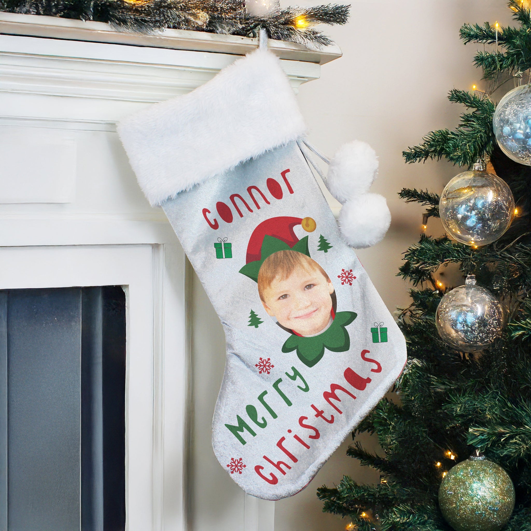 Personalised Photo Upload Elf Christmas Stocking: 3 - Christmas Stockings By Gift Moments