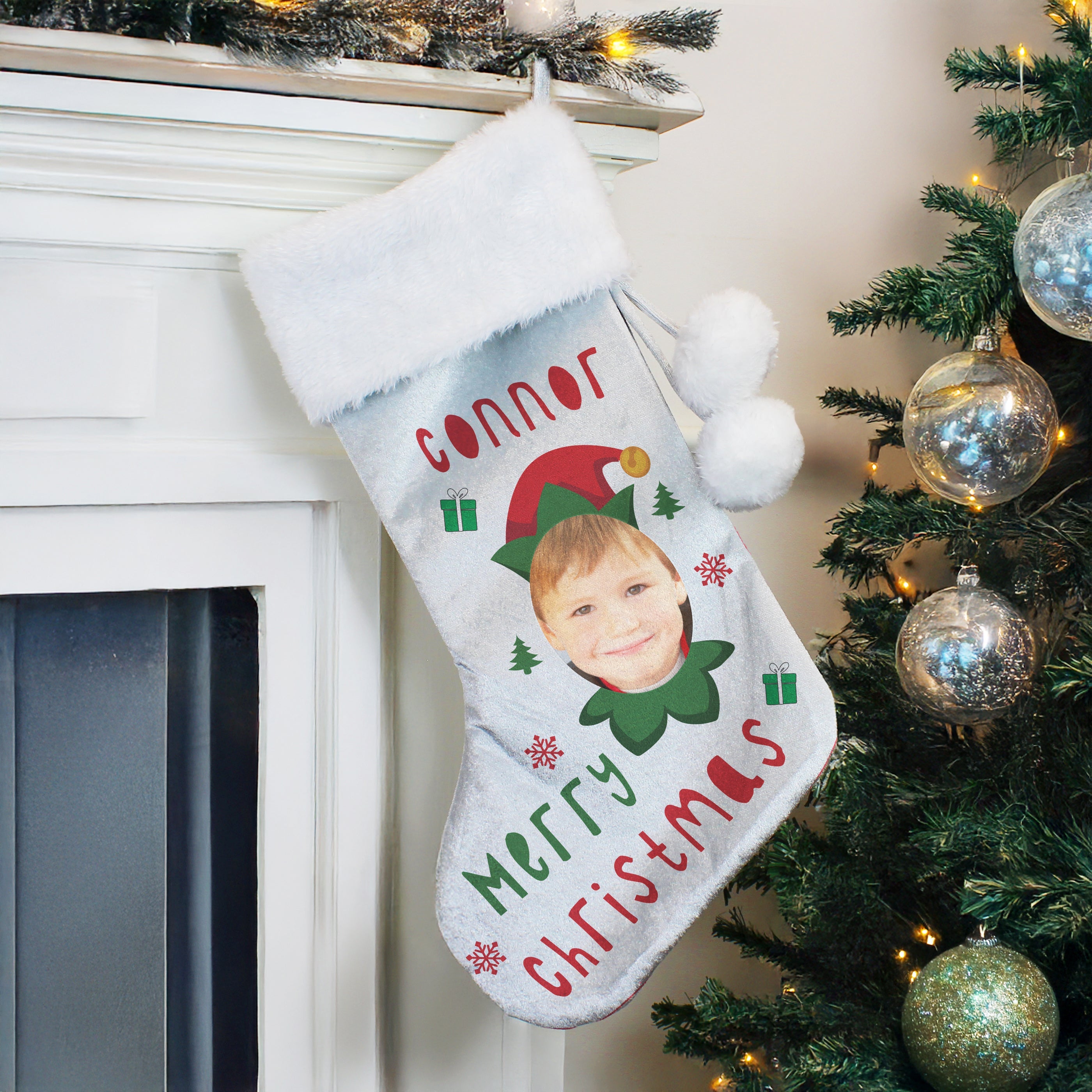 Personalised Photo Upload Elf Christmas Stocking - Shop Christmas Stockings At Gift Moments - 3