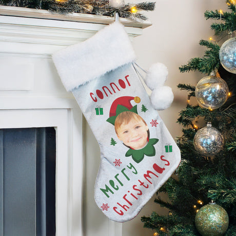 Personalised Photo Upload Elf Christmas Stocking: 3 - Christmas Stockings By Gift Moments