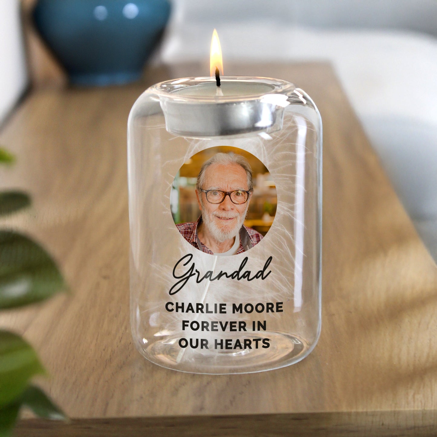 Personalised Photo Upload Memorial Feather Tealight Holder: 1 - Candle Holders By Gift Moments