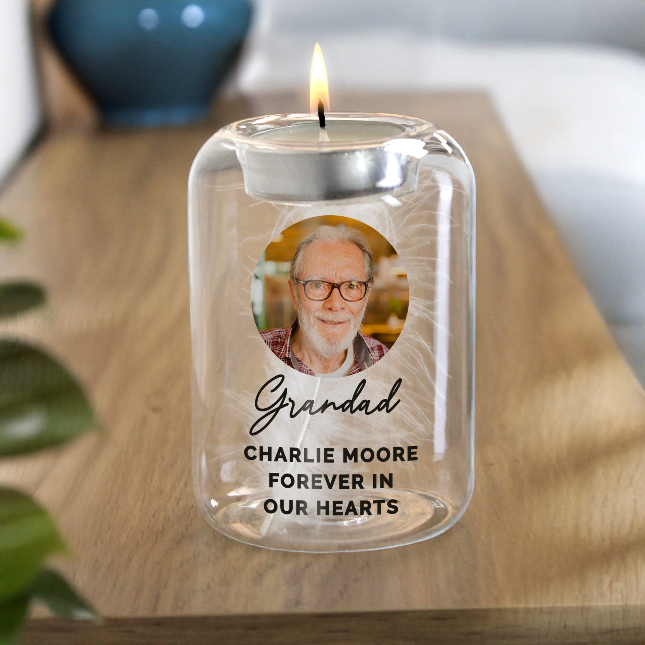 Personalised Photo Upload Memorial Feather Tealight Holder: 1 - Candle Holders By Gift Moments