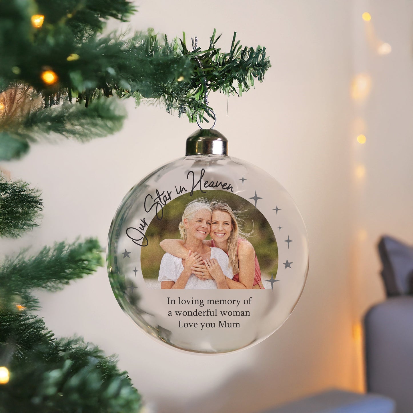 Personalised Photo Upload Memorial Glass Bauble: 3 - Christmas Baubles By Gift Moments