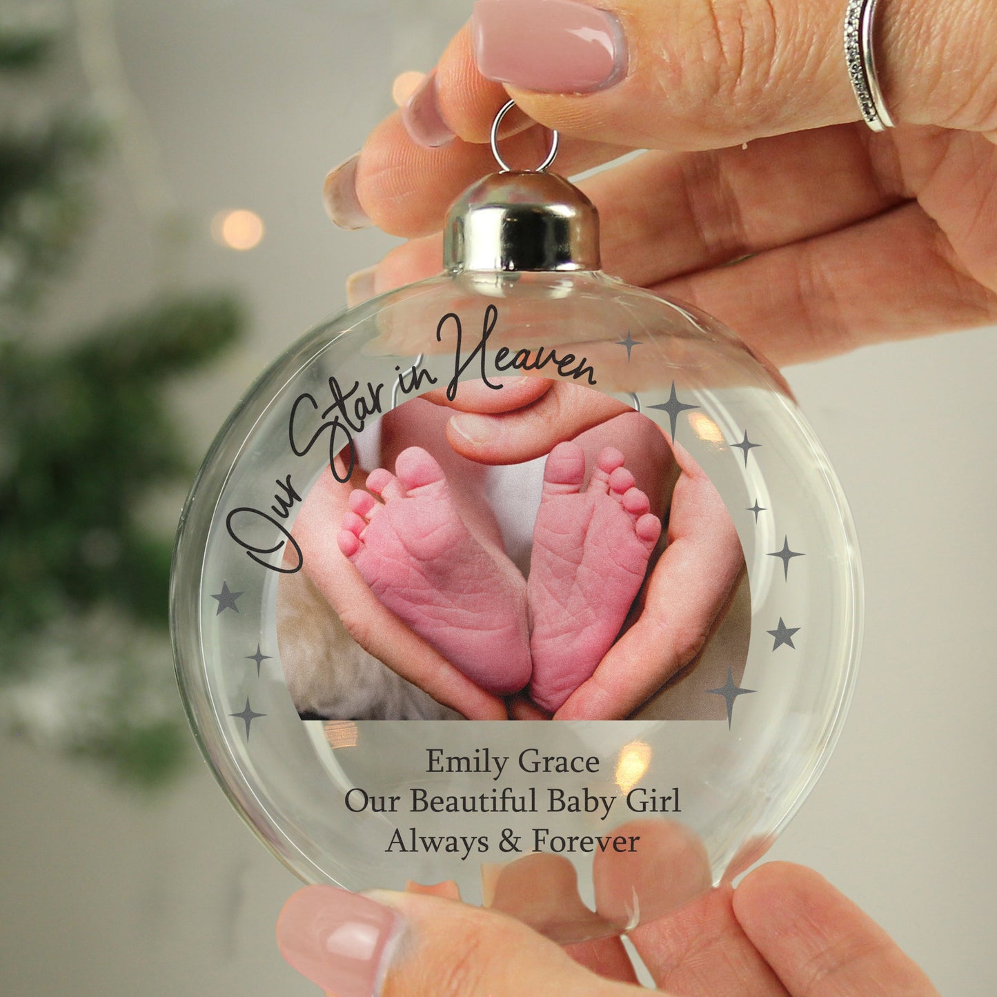 Personalised Photo Upload Memorial Glass Bauble: 2 - Christmas Baubles By Gift Moments