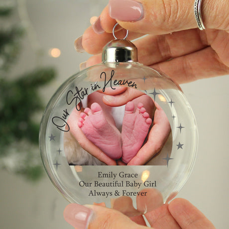 Personalised Photo Upload Memorial Glass Bauble: 2 - Christmas Baubles By Gift Moments