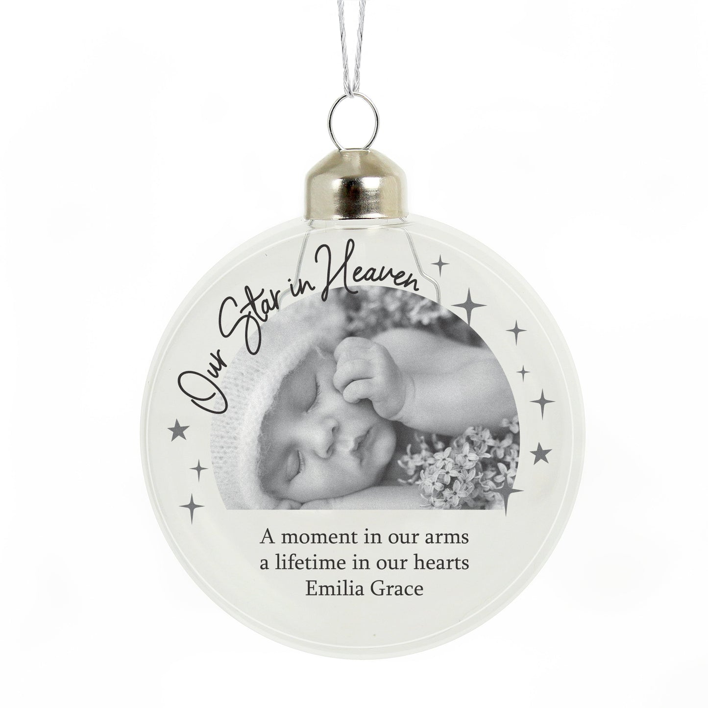 Personalised Photo Upload Memorial Glass Bauble: 4 - Christmas Baubles By Gift Moments