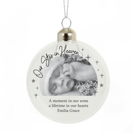 Personalised Photo Upload Memorial Glass Bauble: 4 - Christmas Baubles By Gift Moments
