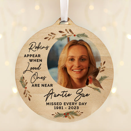 Personalised Photo Upload Robin Memorial Wooden Decoration: 4 - Decorations By Gift Moments