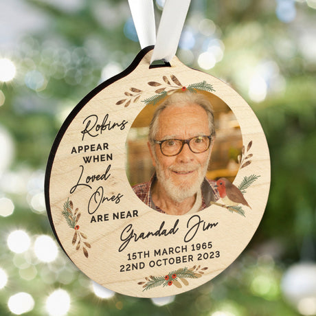 Personalised Photo Upload Robin Memorial Wooden Decoration: 2 - Decorations By Gift Moments