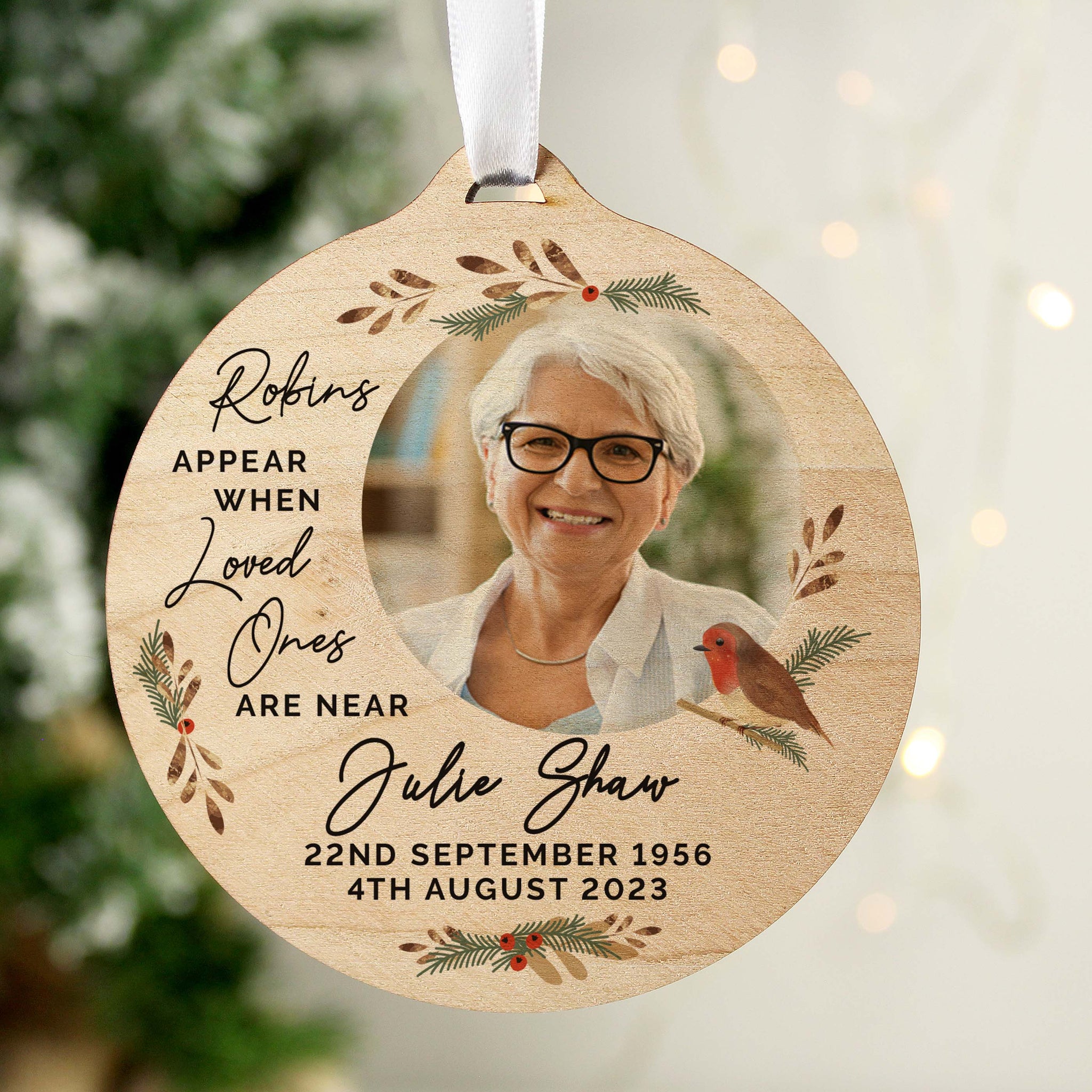 Personalised Photo Upload Robin Memorial Wooden Decoration: 1 - Decorations By Gift Moments