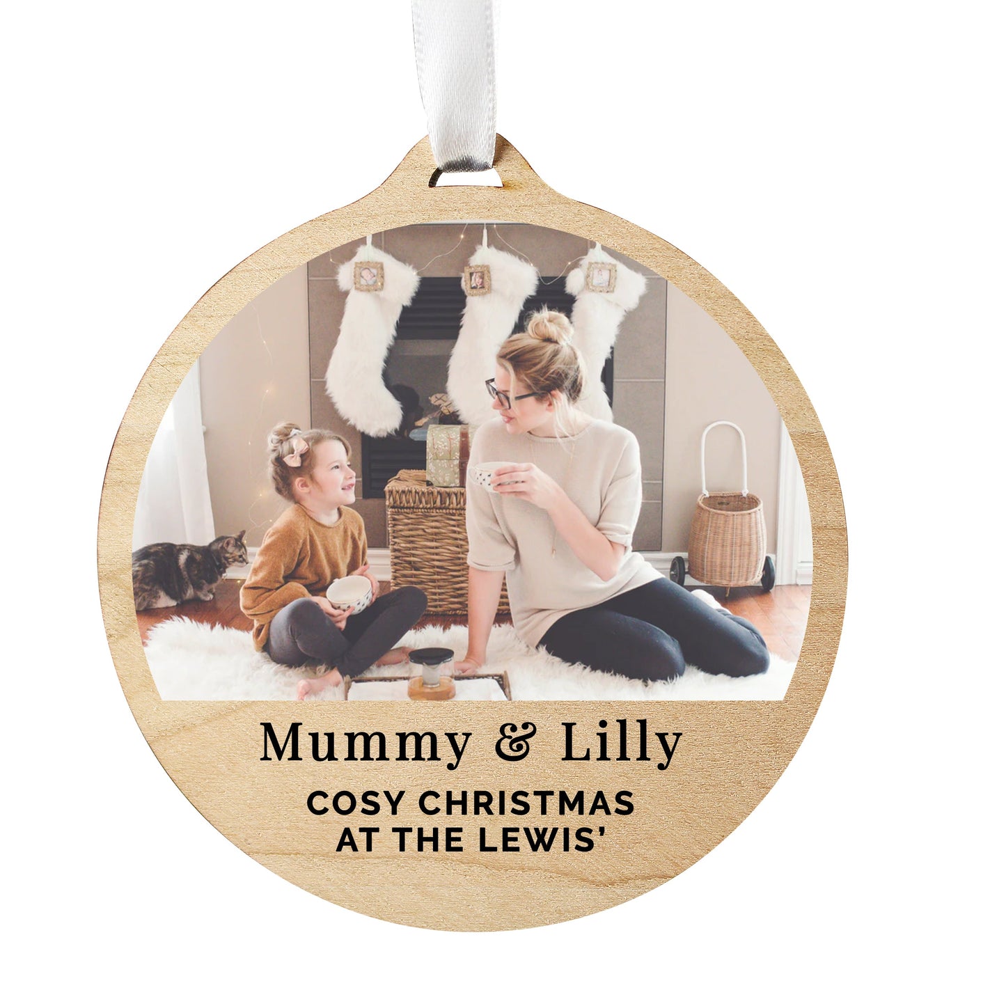 Personalised Photo Upload Round Wooden Decoration: 5 - Decorations By Gift Moments