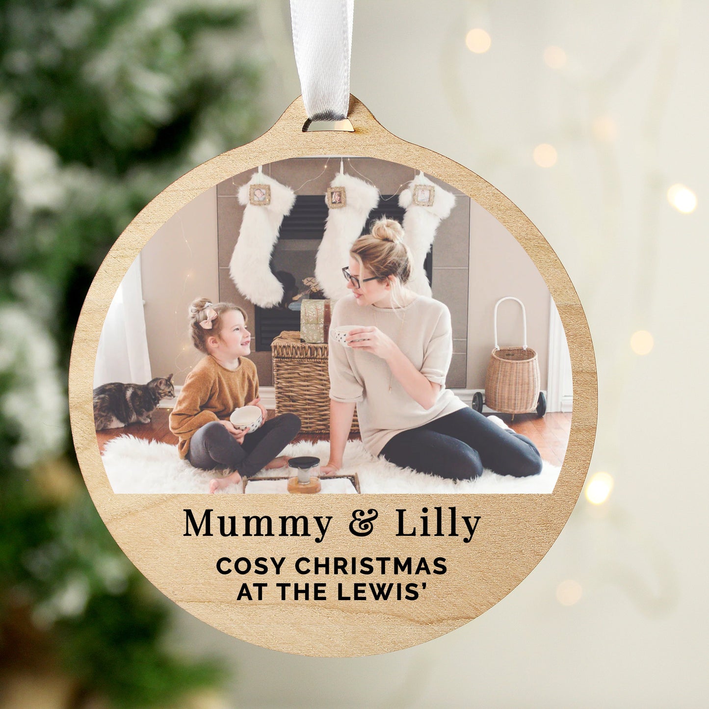 Personalised Photo Upload Round Wooden Decoration: 3 - Decorations By Gift Moments
