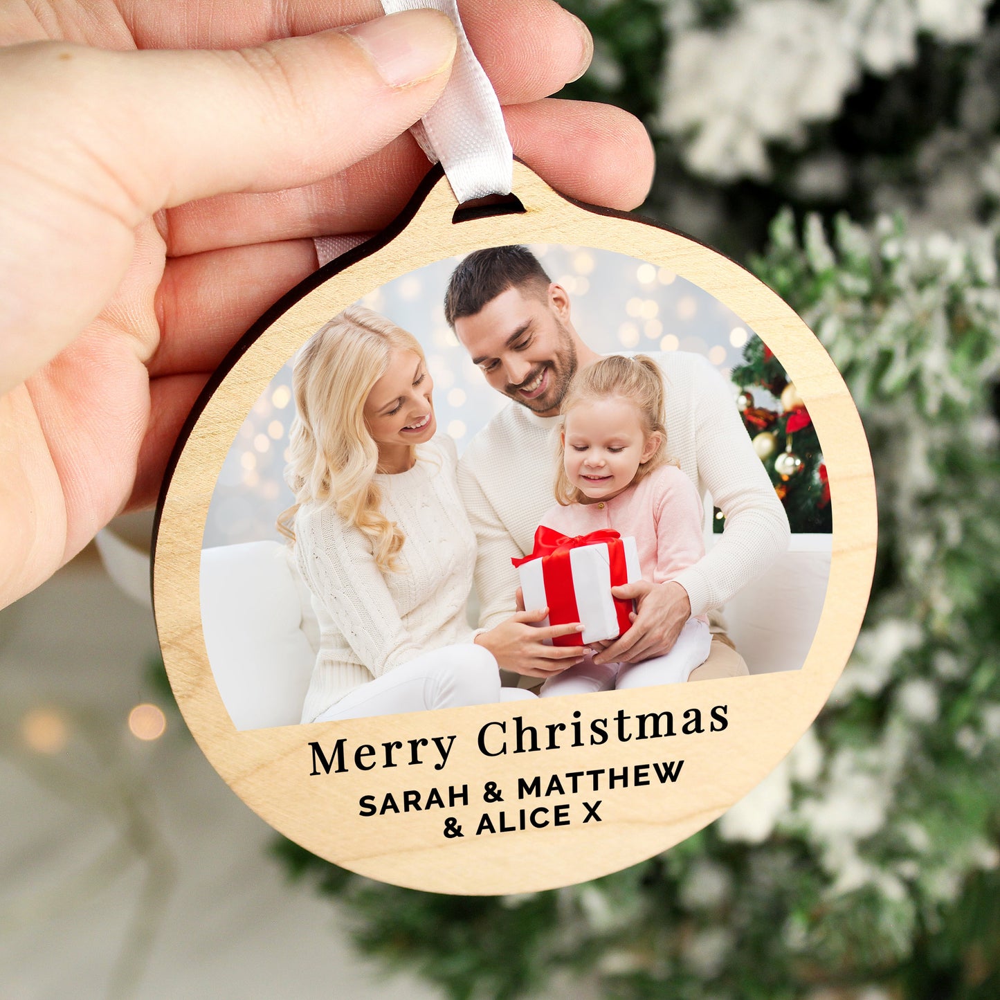 Personalised Photo Upload Round Wooden Decoration: 2 - Decorations By Gift Moments