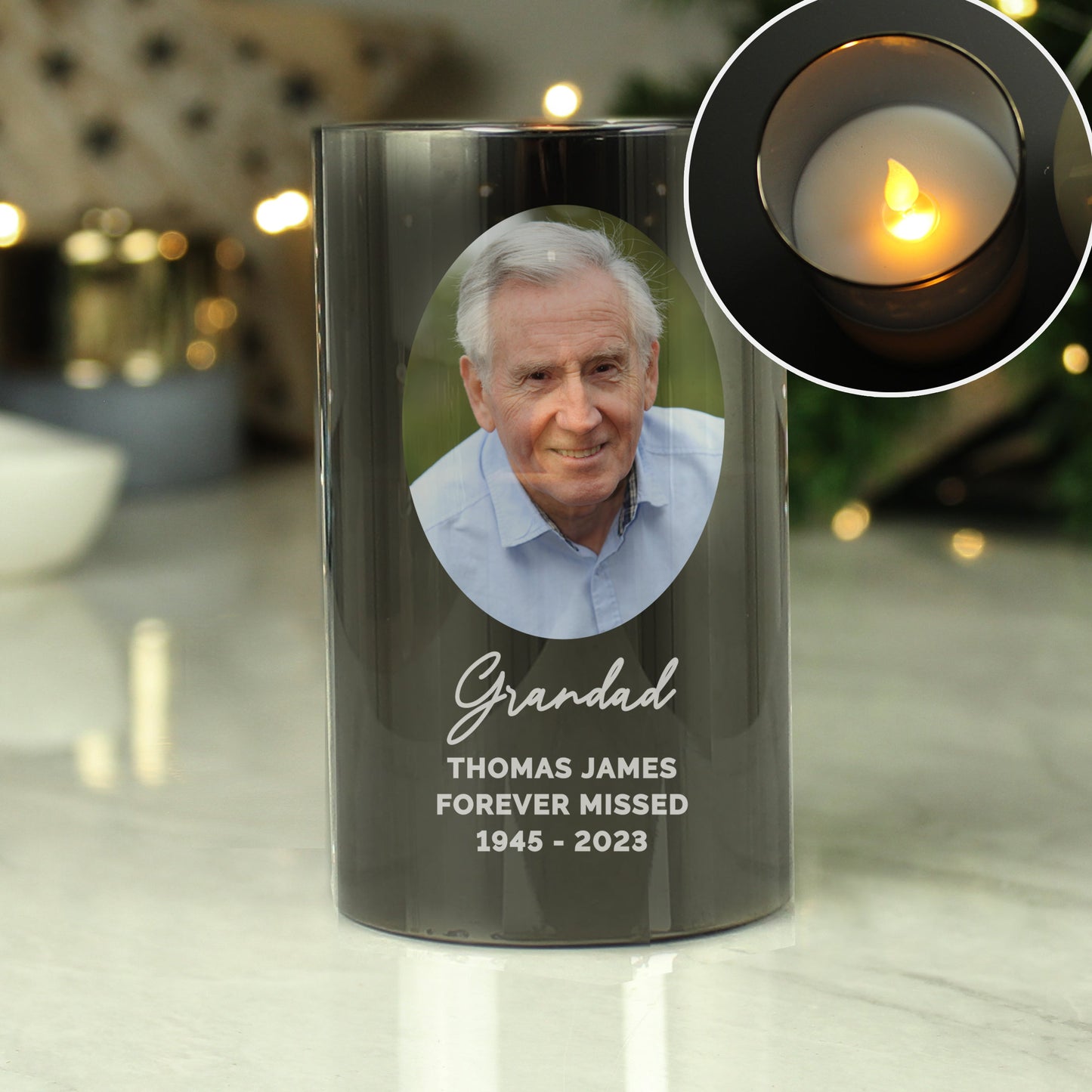 Personalised Photo Upload Smoked Glass LED Candle: 2 - LED Lighting By Gift Moments