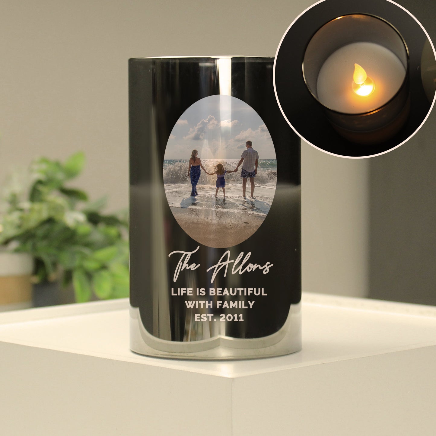 Personalised Photo Upload Smoked Glass LED Candle: 7 - LED Lighting By Gift Moments