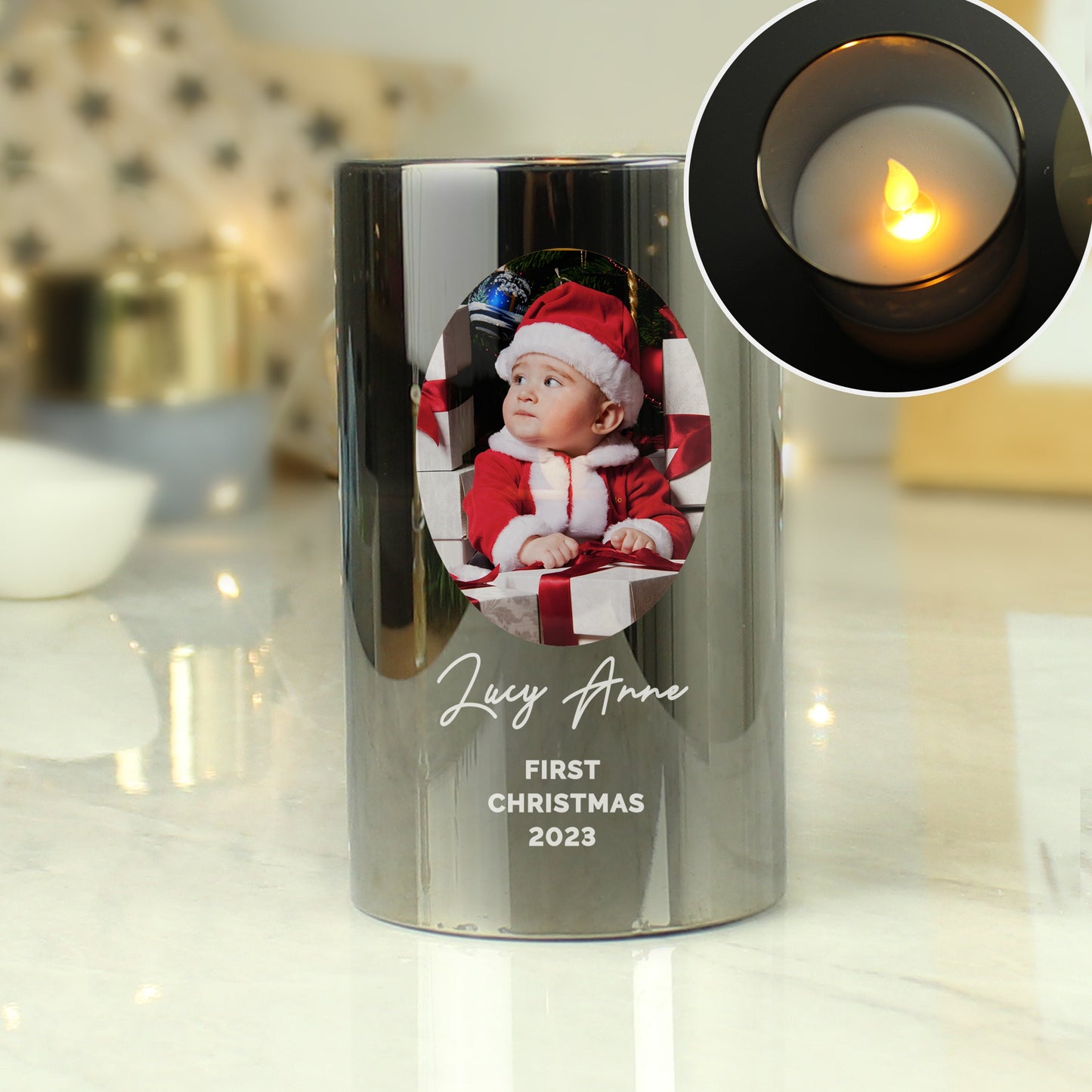 Personalised Photo Upload Smoked Glass LED Candle: 5 - LED Lighting By Gift Moments