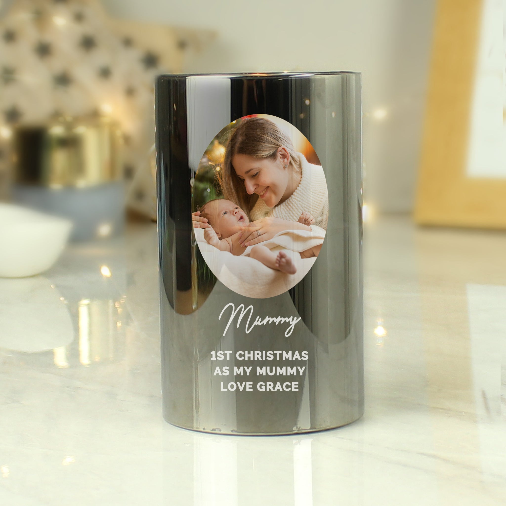 Personalised Photo Upload Smoked Glass LED Candle: 3 - LED Lighting By Gift Moments
