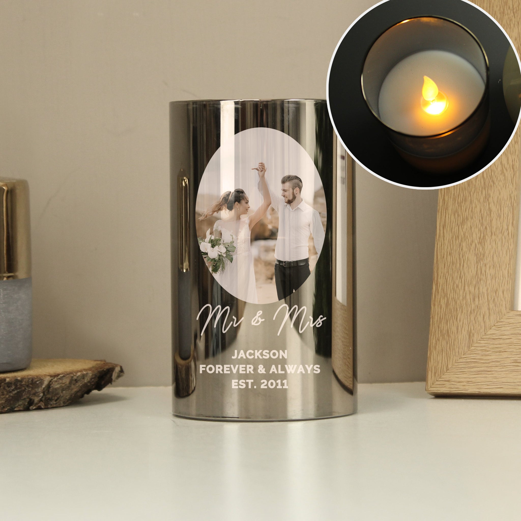 Personalised Photo Upload Smoked Glass LED Candle: 8 - LED Lighting By Gift Moments