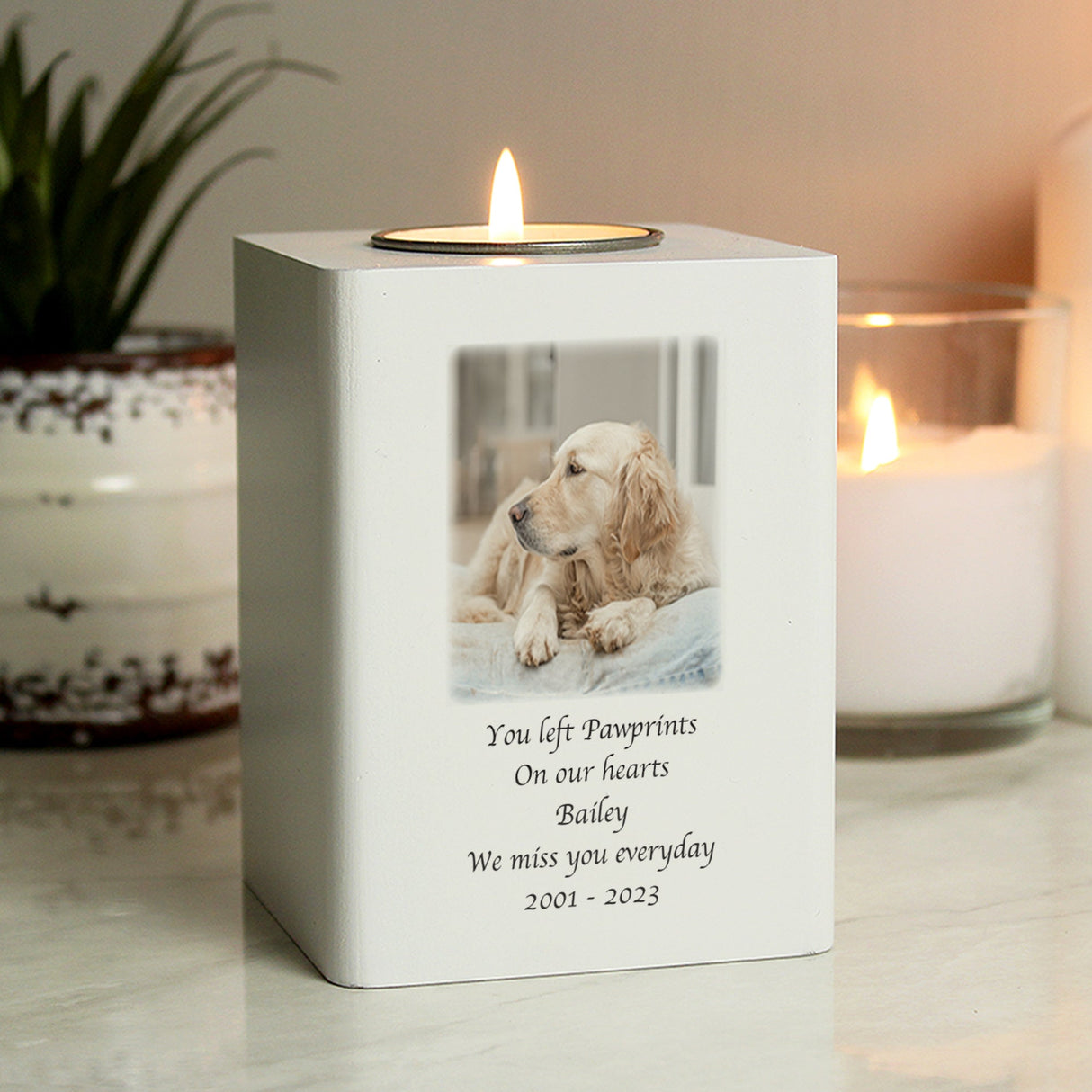 Personalised Photo Upload White Wooden Tea light Holder: 1 - Candle Holders By Gift Moments