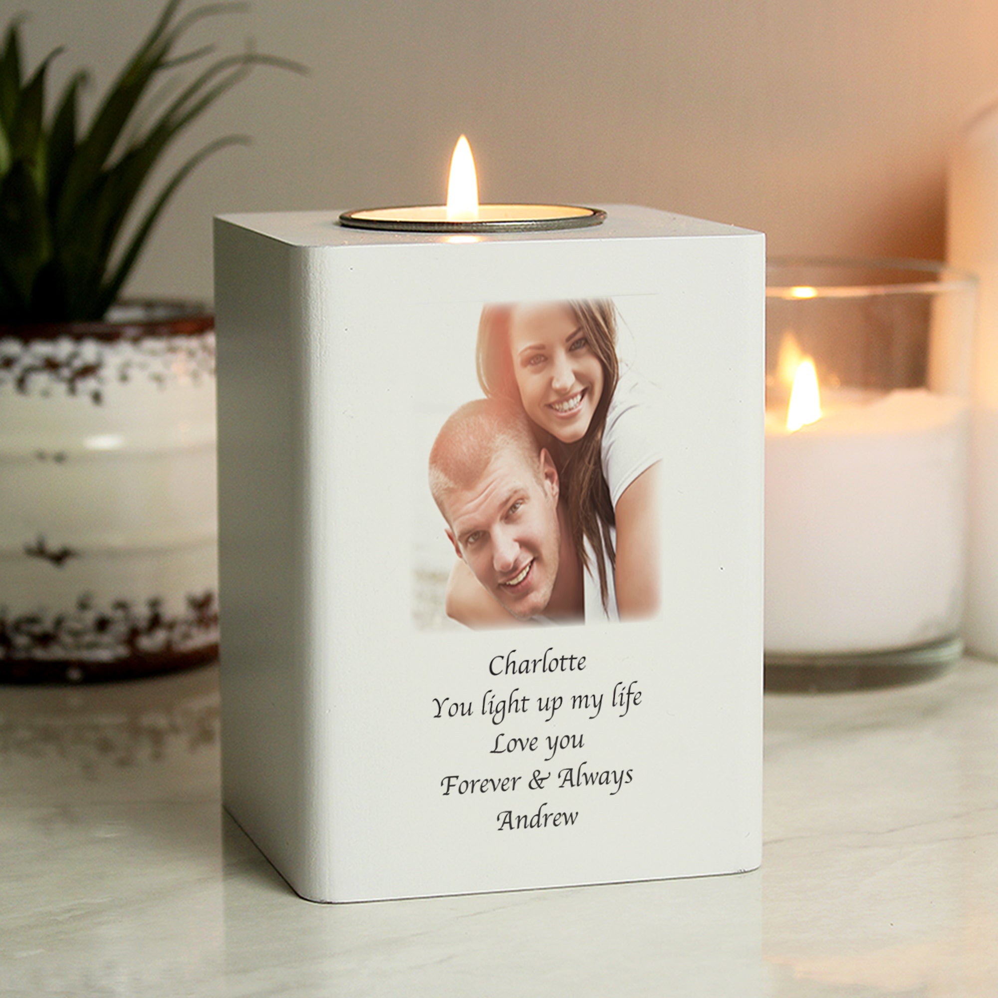 Personalised Photo Upload White Wooden Tealight Holder - Shop Candle Holders At Gift Moments - 4