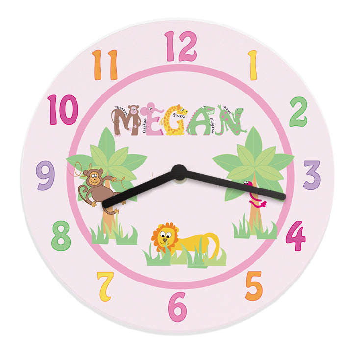 Personalised Pink Animal Alphabet Clock: 5 - Clocks By Gift Moments
