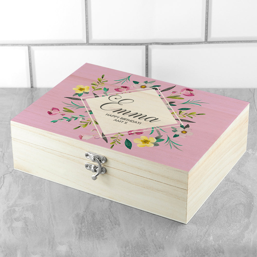 Personalised Pink Botanical Tea Box Selection: 1 Tea Boxes By Gift Moments