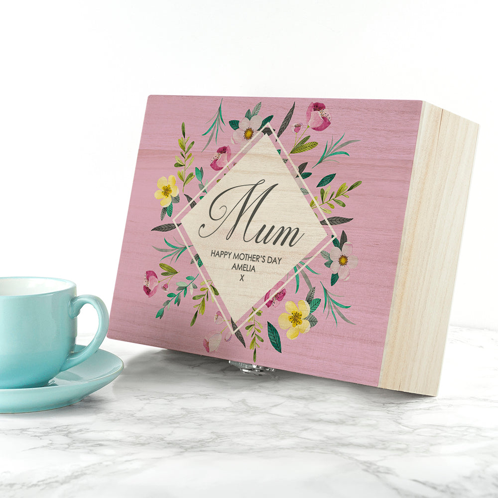 Personalised Pink Botanical Tea Box Selection: 3 Tea Boxes By Gift Moments