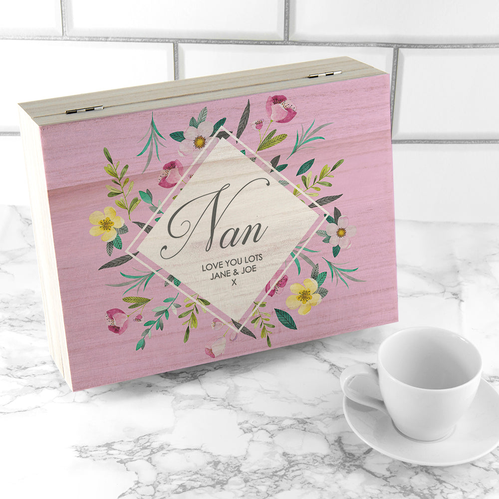 Personalised Pink Botanical Tea Box Selection: 6 Tea Boxes By Gift Moments