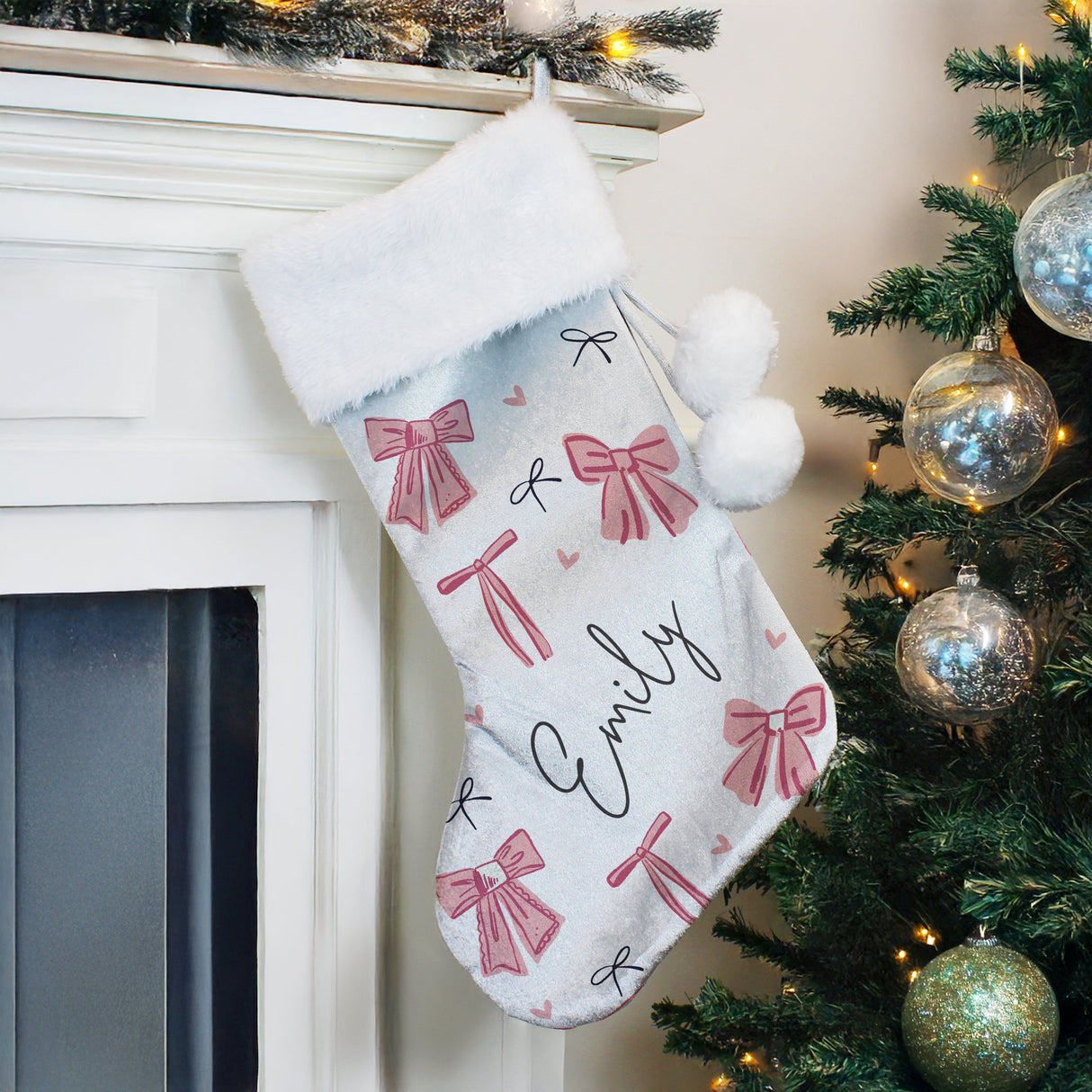 Personalised Pink Bow Christmas Stocking: 1 - Christmas Stockings By Gift Moments