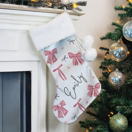 Personalised Pink Bow Christmas Stocking: 1 - Christmas Stockings By Gift Moments